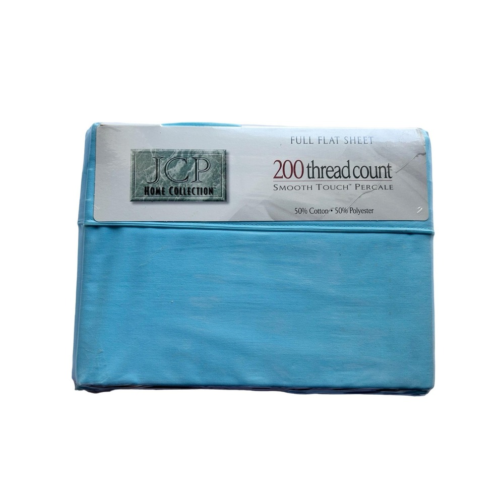 New NOS Vintage JC Penney Aqua FULL Flat Top Sheet Bedding Spring Summer